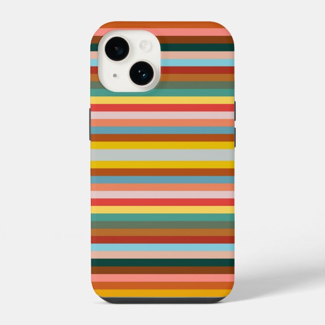 Coque iPhone Rayures Rétro Horizontales Colorées  (Verso)