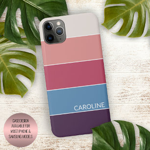 Coque iPhone 15 Plus Rayures Rose Pâle Corail Rouge Bleu Violet Foncé