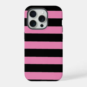Coque iPhone 15 Pro Rayures roses et noires