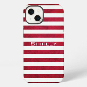 Etui iPhone 13 Rayures rouges et blanches sur texture de tissu pa