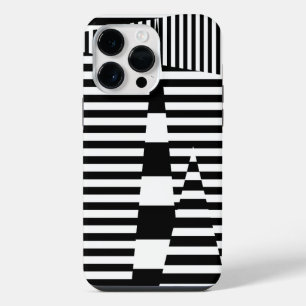 Coque Pour Pour iPhone 14 Pro Max Rayures sur rayures en noir et blanc