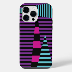 Coque Pour Pour iPhone 14 Pro Max Rayures sur Rayures - Rose, Violet, Bleu et Noir