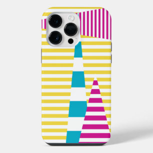 Coque Pour Pour iPhone 14 Pro Max Rayures sur Rayures - Turquoise, Jaune et Rose