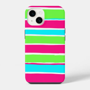 Coque Pour iPhone 14 Rayures vert rose bleu