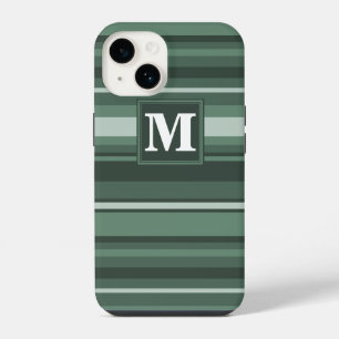 Coque Pour iPhone 14 Rayures vert sauge monogramme