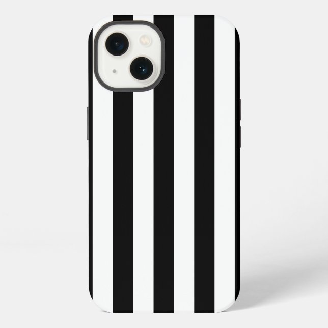 Coque iPhone Rayures verticales noires et blanches rayées (Verso)