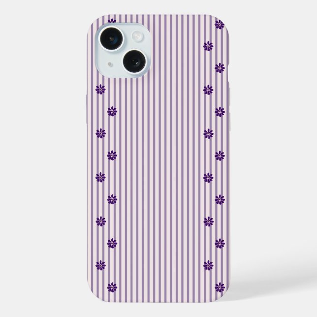 Coque iPhone Rayures Violettes Chic et Rangées de Fleurs Violet (Verso)