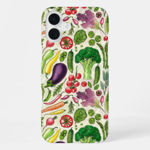 Coque iPhone 16 Plus Récolte de légumes et d'herbes sur le blanc