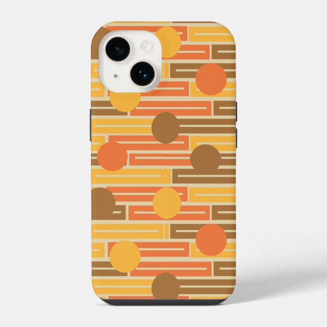 Coque iPhone Rectangles et cercles orange, or et marron (Verso)