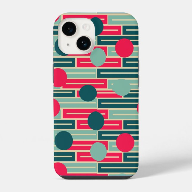 Coque iPhone Rectangles et cercles roses, bleu clair et sarcell (Verso)