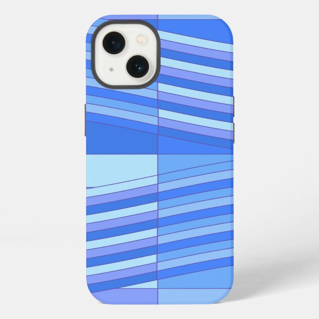 Coque iPhone Rectangles Ondulés Couleurs Bleues (Verso)