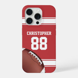 Coque iPhone 15 Pro Red and White Stripes Jersey Grid Fer Football