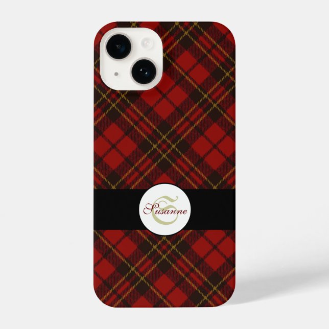 Coque iPhone Red Christmas tartan élégant motif Monogram (Verso)