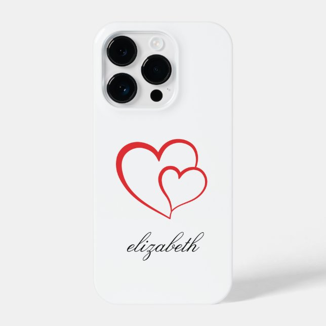 Coque iPhone red heart shape withe background personalized  (Verso)