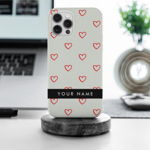 Coque iPhone 15 Pro Max Red Hearts Motif, Amour, Votre Nom, Personnaliser