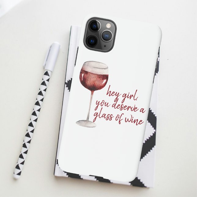Coque iPhone Red Hey Girl Vous Méritez Un Verre De Vin Citation (Créateur téléchargé)