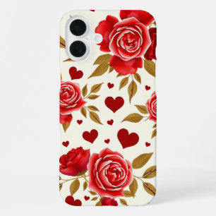 Coque iPhone 16 Plus Red Roses and Gold Leaves