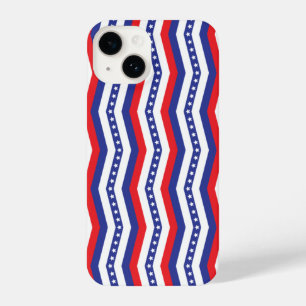 Coque Pour iPhone 14 Red White and Blue Stars and Stripes Chevron