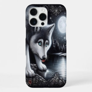 Coque iPhone 16 Pro Max Reflet du loup blanc au clair de lune