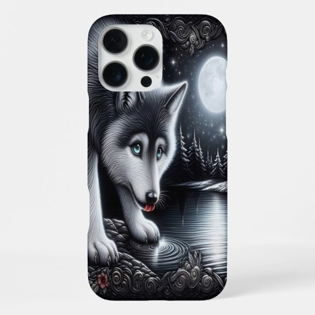 Coque iPhone Reflet du loup blanc au clair de lune (Verso)