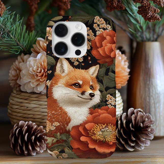 Coque iPhone Regard brodé adorable Renard & Fleurs (Créateur téléchargé)