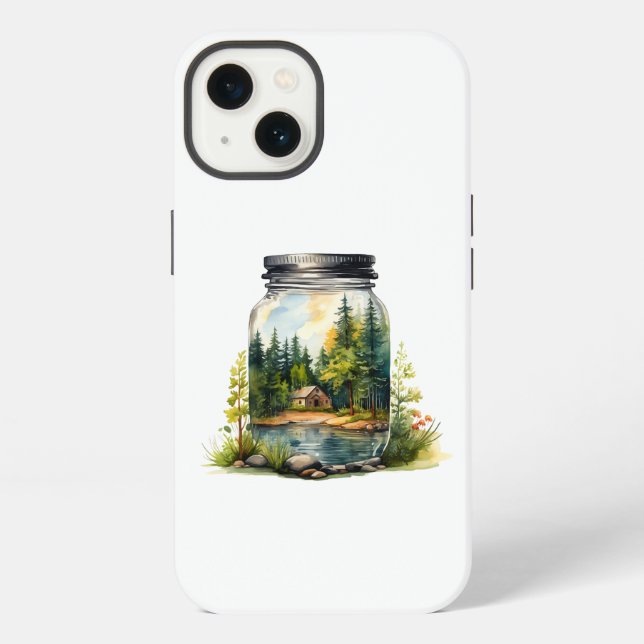 Coque iPhone Regarder le flux, la maison dans un pot en verre (Verso)