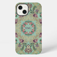 Remix vintage de fleurs pourpres Aqua avec initial