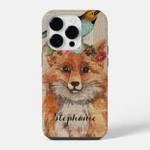 Coque Pour iPhone 14 Plus Renard aquarelle Collage floral Nom personnalisé