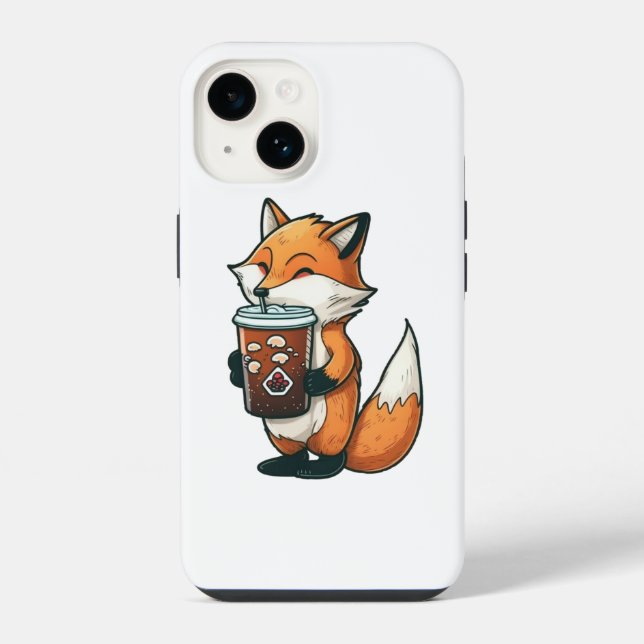 Coque iPhone Renard avec une tasse (Verso)
