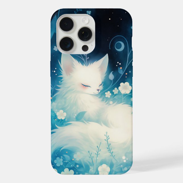 Coque iPhone Renard Blanc Endormi dans la Floraison (Verso)