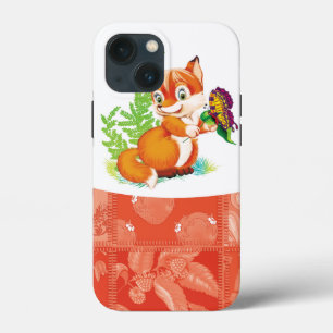Etui iPhone 13 Mini renard et papillon