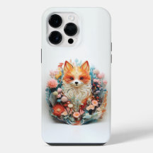 Renard mignon avec fleurs découpage en papier 3D