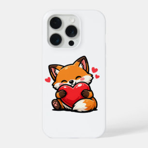 Coque iPhone 15 Pro Renard Mignon Enlaçant un Cœur – Animal de l'Amour