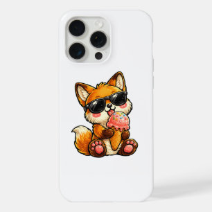 Coque iPhone 15 Pro Max Renard Mignon Mangeant une Glace avec des Lunettes