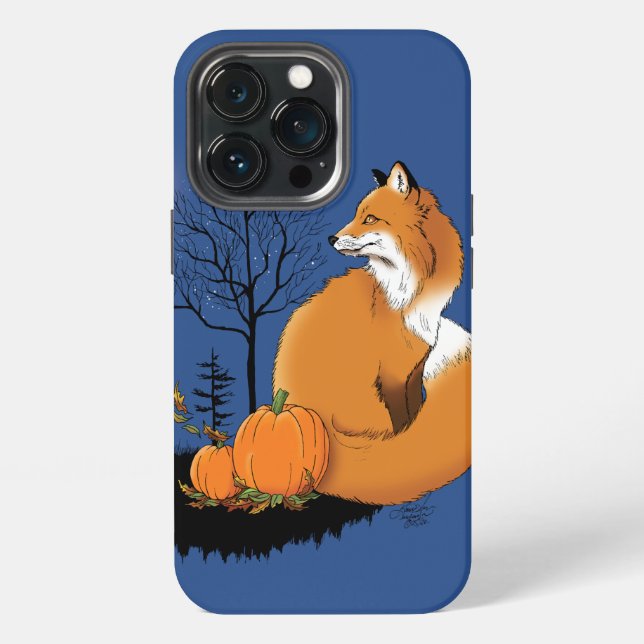 Coque iPhone Renard Rouge de Citrouilles de Bois d'Automne Bleu (Dos)