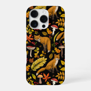 Coque iPhone 16 Pro Renards d'automne sur fond noir