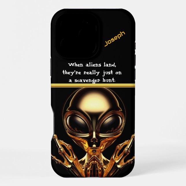 Coque iPhone Rencontre d'aliens dorés à la zone 51 (Verso)