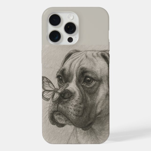 Coque iPhone Rencontre douce entre un chien Boxer et un papillo (Verso)