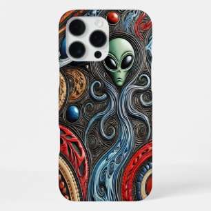 Coque iPhone 16 Pro Max Rencontre extraterrestre dans un cosmos coloré
