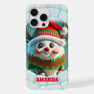 Coque iPhone 15 Pro Max Renne 3D Noël Nom Personnalisé