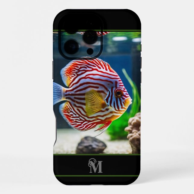 Coque iPhone Réservoir de poisson moderne, Monogramme initial (Verso)