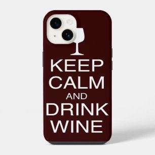 Coque Pour iPhone 14 Restez calme et buvez du vin drôle Rouge foncé