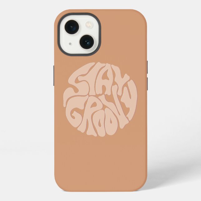 Coque iPhone Restez Groovy Beige Rétro (Verso)