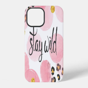 Coque iPhone 12 Restez sauvage, imprimé léopard, cercles roses