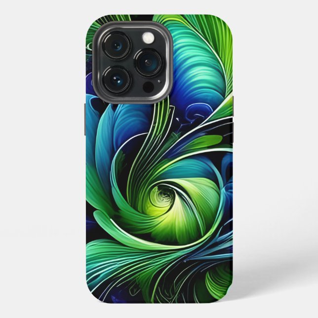 Coque iPhone Résumé feuillu bleu vert (Dos)