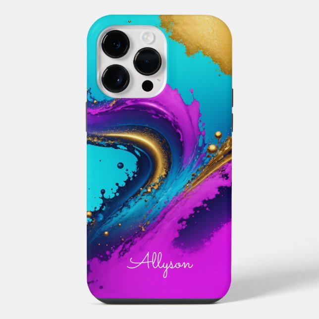 Coque iPhone Résumé Liquide Dynamique, Nom en écriture blanche, (Verso)