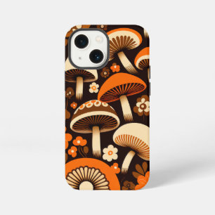 Etui iPhone 13 Mini Rétro années 1970 Marron & Orange Champignons & Fl
