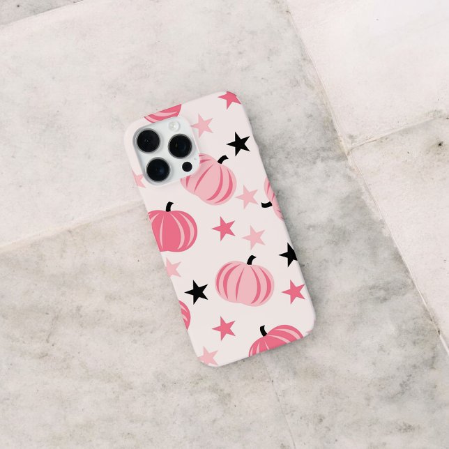 Coque iPhone Retro Chic Citrouille rose Motif chute lunaire (Créateur téléchargé)