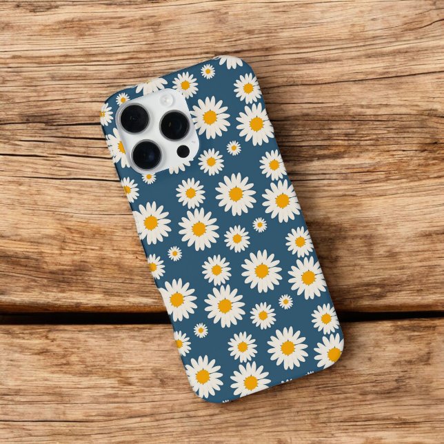 Coque iPhone Retro Chic Navy bleu floral motif Whimsical (Créateur téléchargé)