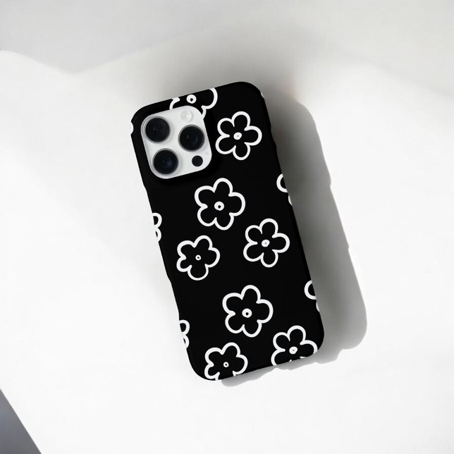 Coque iPhone Retro Chic noir & blanc motif floral Whimsical (Créateur téléchargé)